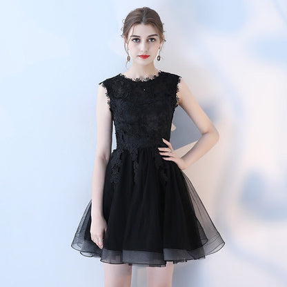 Women Banquet Evening Dress Short Lace Mesh Princess Black Party Cocktail Dress