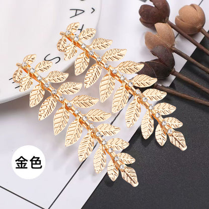 Fashion Rhinestone Gold Leaves Hairpin