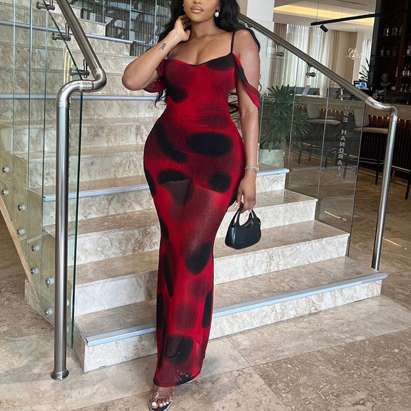 Vestido maxi ajustado con estampado de tirantes sexy para mujer