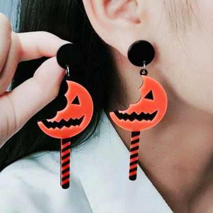 Halloween Women Personality Acrylic Pumpkin Bat Earrings