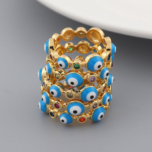 Simple Evil Eye Design Enamel Alloy Ring
