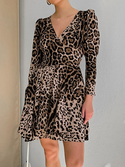 Vestido de manga larga con estampado de leopardo para mujer