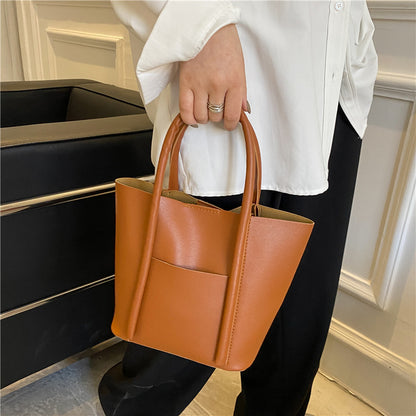 Bolso de mano informal de gran capacidad para mujer, de color liso, estilo urbano, de PU.