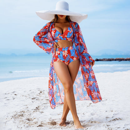 Women Fashion Print Swimsuit Three-Piece Set