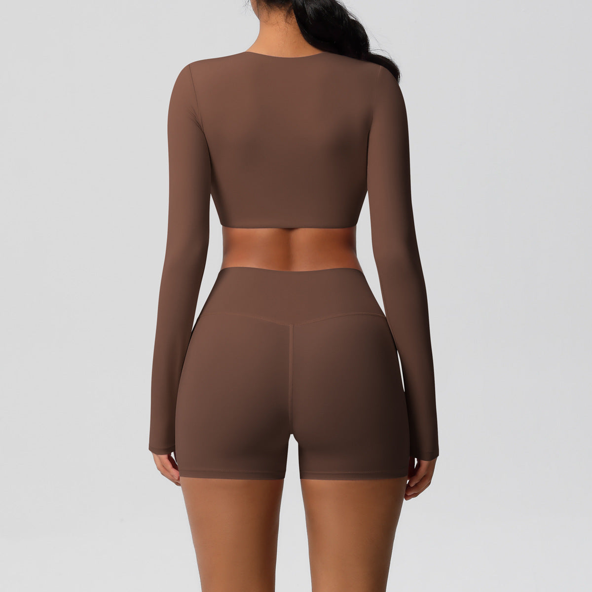 Ensemble deux pièces de sport de couleur unie pour femmes, style yoga