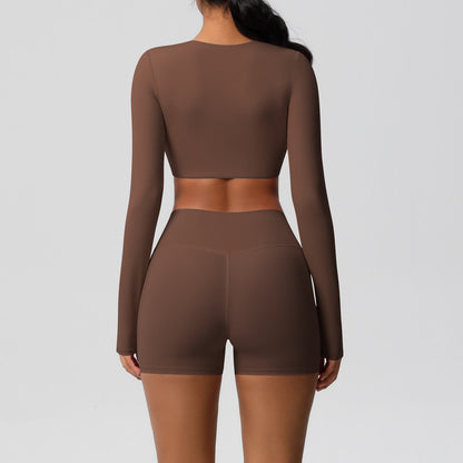 Ensemble deux pièces de sport de couleur unie pour femmes, style yoga