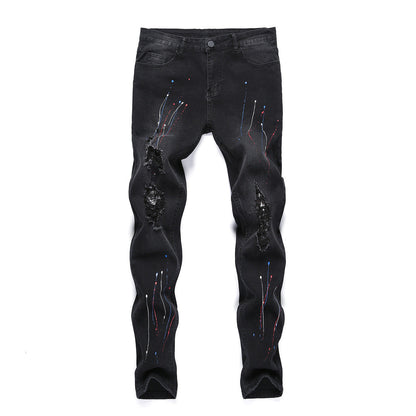 Vaqueros estampados rotos de moda casual para hombre