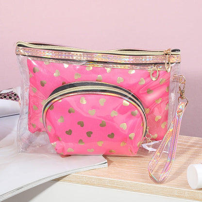 Bolsa de cosméticos de moda con estampado de corazón simple para mujer
