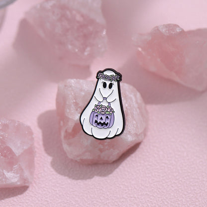 Gothic White Funny Ghost Brooch Halloween Pumpkin Metal Badge