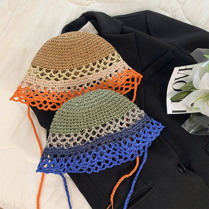 Sombrero de paja hueco tejido a mano sencillo de verano para mujer