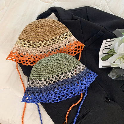 Sombrero de paja hueco tejido a mano sencillo de verano para mujer