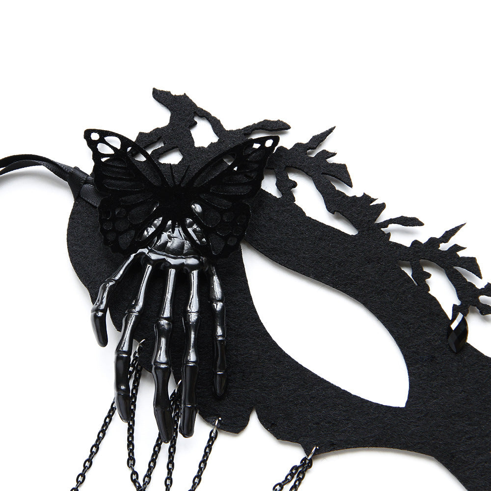 Máscara gótica de Halloween con borlas, mariposa y calavera para fiesta