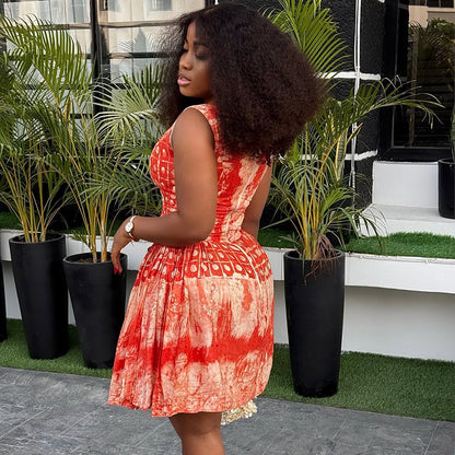 Robe sans manches à col rond imprimée à la mode pour femmes