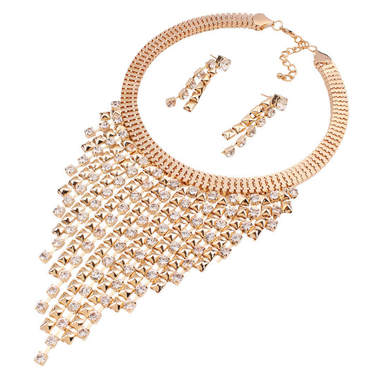 Conjunto de collar y pendientes con borlas y diamantes de imitación para mujer