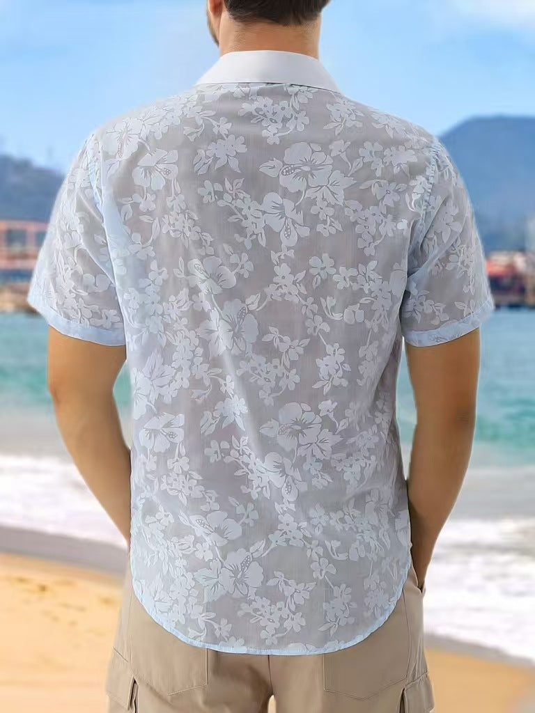 Men's Casual Cotton Jacquard Short-Sleeve Shirt