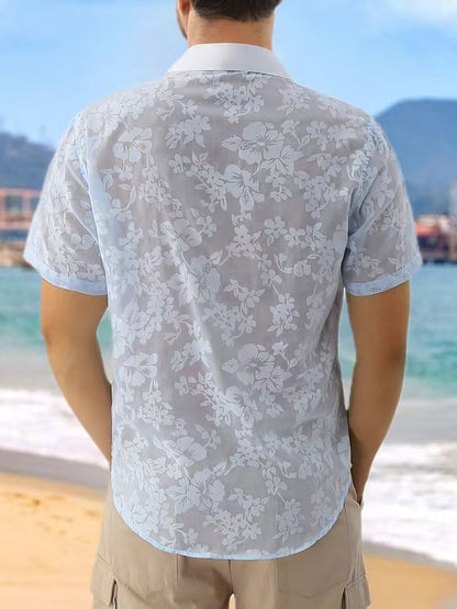 Men's Casual Cotton Jacquard Short-Sleeve Shirt