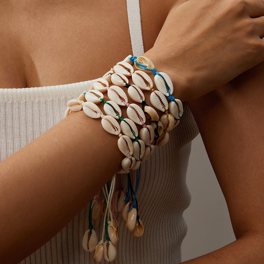 Women Fashion Casual Vacation Beach Shell Woven Bracelet