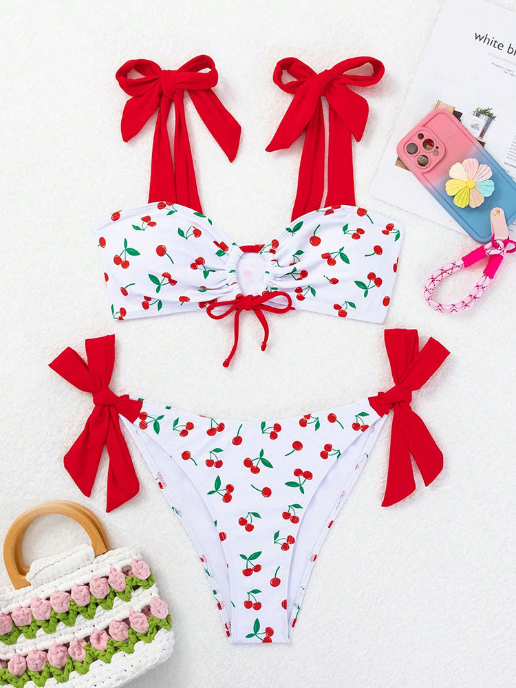 Bikini con estampado de cerezas para mujer