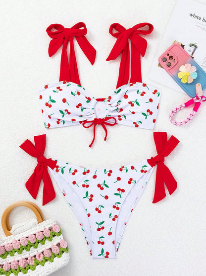 Bikini con estampado de cerezas para mujer