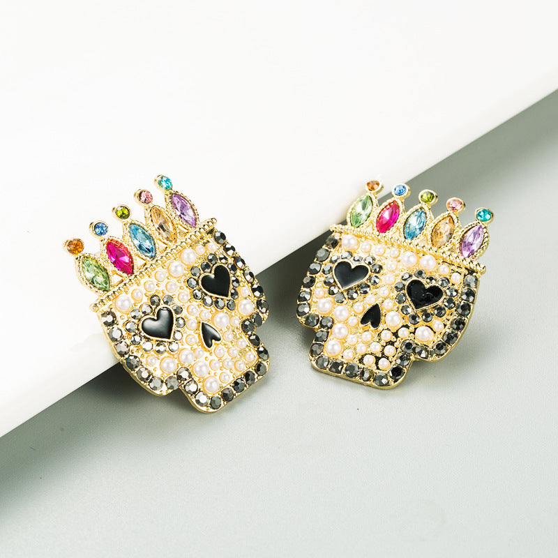Pendientes de calavera de diamantes de aleación con personalidad exagerada estilo punk