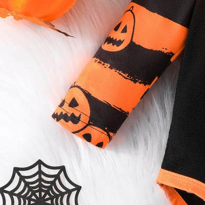 Conjunto de mameluco con letras de calabaza de Halloween para niños y niñas