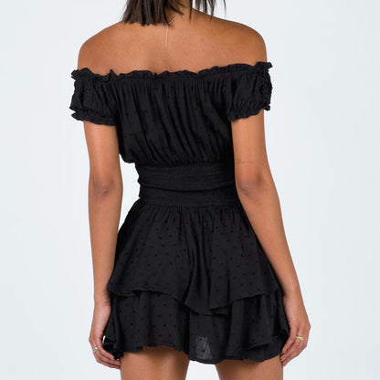 Robe élégante en coton et lin de couleur unie à épaules dénudées