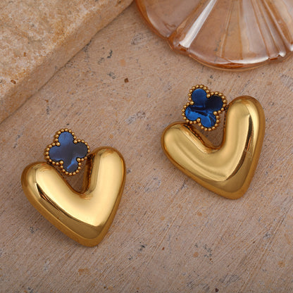 Personalized Heart-Shaped Four-Leaf Clover Earrings Stainless Steel Fashion OL