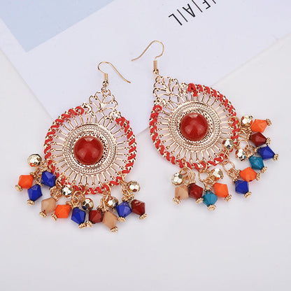 Boucles d'oreilles à pompons rétro de style ethnique bohème
