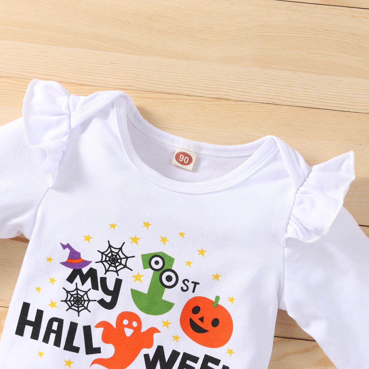 Conjunto de mameluco informal con letras de Halloween para niñas pequeñas