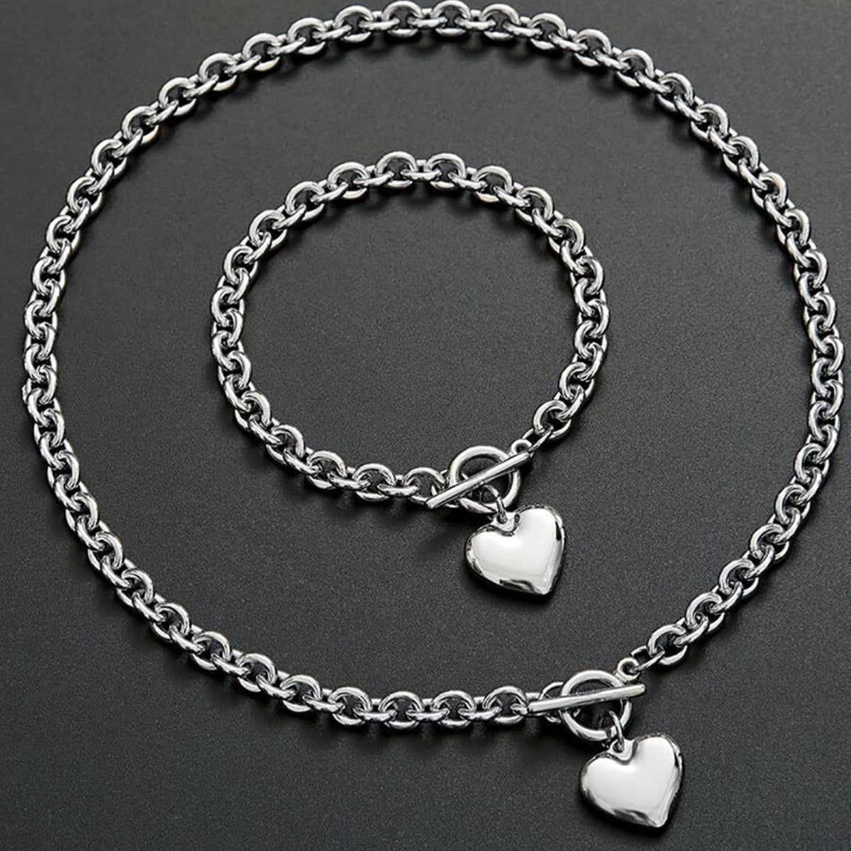 Conjunto de collar y pulsera con forma de corazón sencillo a la moda para mujer