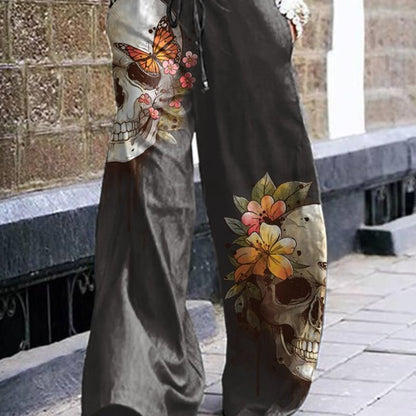 Pantalon gothique à motif tête de mort pour femme, style Halloween