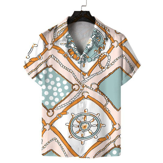 Men Fashion Casual Vacation 3D Print Short Sleeve Shirt