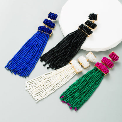 Pendientes largos de cuentas estilo bohemio para mujer