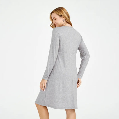 Vestido casual de cuello redondo de color sólido para mujeres embarazadas