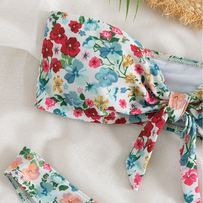 Traje de baño de bikini de tubo con estampado floral para mujer