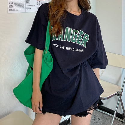 Women Casual Letter Print Cotton Loose T-Shirt