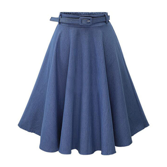 Women Fashion Casual Solid Color High Waist Mid-Length Loose Skirt