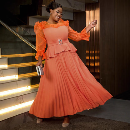 African Women Puff Sleeve Pleated Club Dress