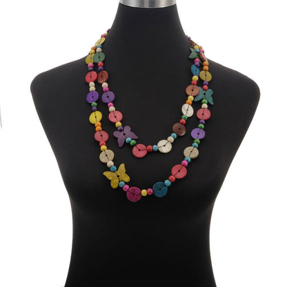 Collar largo bohemio de cuentas de madera tejidas para mujer
