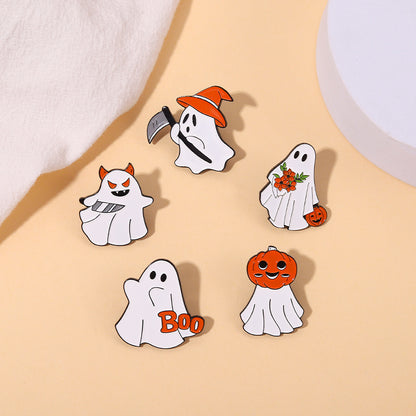 Broche en alliage motif citrouille fantôme pour femme, amusante, à la mode pour Halloween