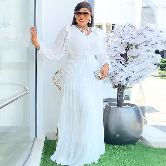 African Women Elegant Plus Size Pleated Maxi Dress