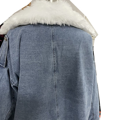Chaqueta vaquera de invierno con cuello de peluche para mujer - Prenda exterior informal de manga larga