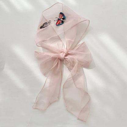 Bufanda fina de seda con mariposas bordadas de verano para mujer