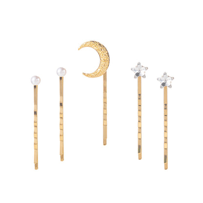 Pince à cheveux tendance en forme d'étoile avec strass et perles pour femme