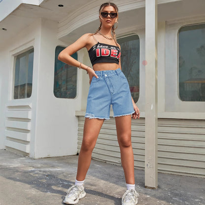 Short en jean ample taille haute pour femme