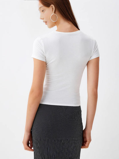 Camiseta informal de manga corta con cuello redondo y estampado de cerezas para mujer - Poliéster y elastano