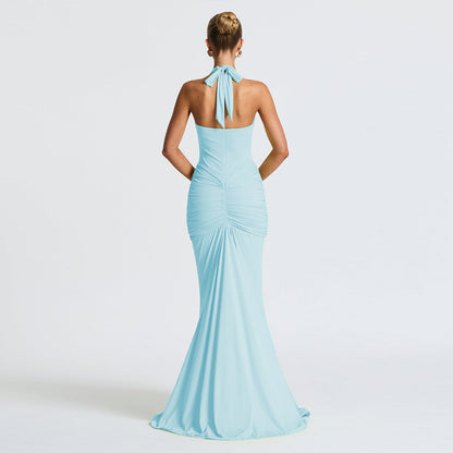 Robe sexy à col licou de couleur unie pour femme