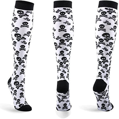 Chaussettes de sport de compression amusantes pour femmes avec motif tête de mort pour Halloween