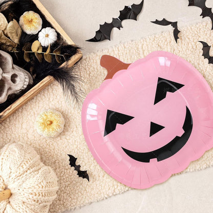 Halloween Pink Smiley Pumpkin 9-Inch Cake Plates 20 Pack
