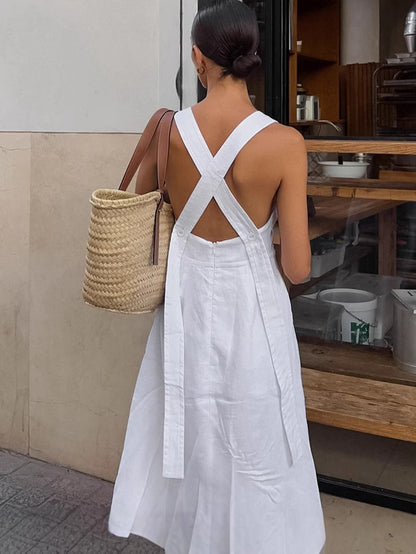 Vestido largo informal de verano para mujer, color liso, sin espalda